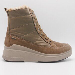 NEW IGI&CO Made In Italy Women's Suede Laced Up  mud wedge Booties taupe  462mn